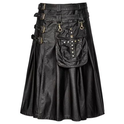 Handmade New Stylish Men’s Gothic Cargo Utility Kilt Black Steampunk