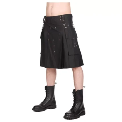 Gothic Steampunk Belt Denim Black Kilt For Men