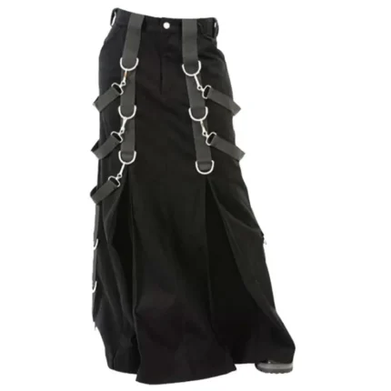 Men Long Kilt Black Steampunk Gothic Skirt With Cargo Pockets Kilts