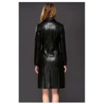 Women Ginger Sheepskin Pu Leather Coat Gothic Black Winter Double-Breasted Trench Coat