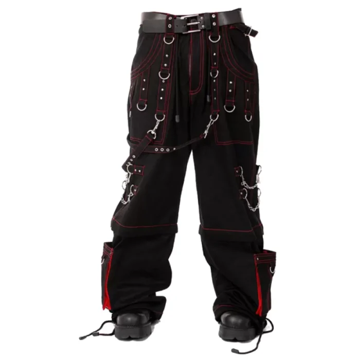 Men Gothic Trouser Cyber Red Thread Bondage Trouser Elite Pant Steampunk Pant