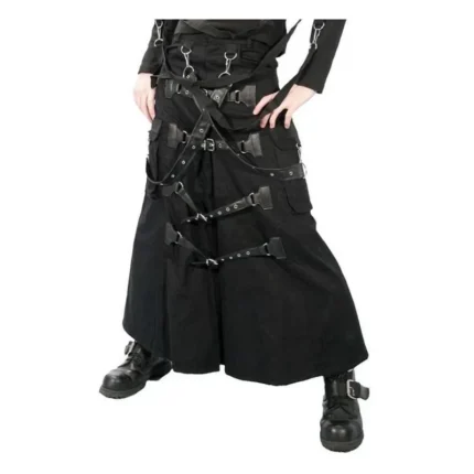 Men Gothic Black Leather Kilt Steampunk Scottish Biker Kilt