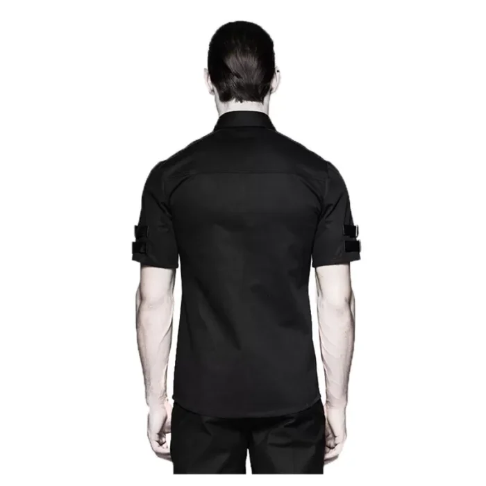 Men Gothic Short Sleeve Shirt Military Punk Style Cotton Shirt | Fetish Shirt