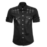 Men Gothic Short Sleeve Shirt Military Punk Style Cotton Shirt | Fetish Shirt