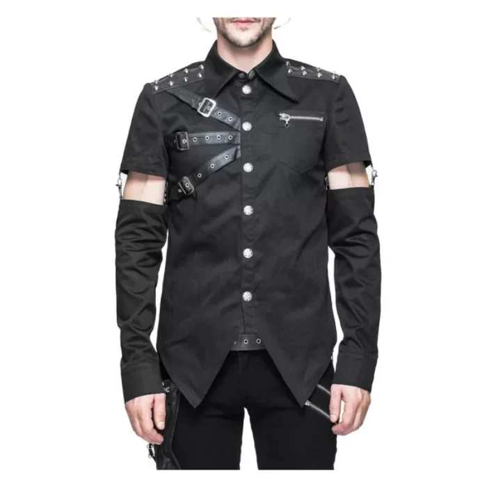 Men Gothic Fashion Shirts Dave Vanian Shirt With Detachable Sleeve Punk Rock Shirt