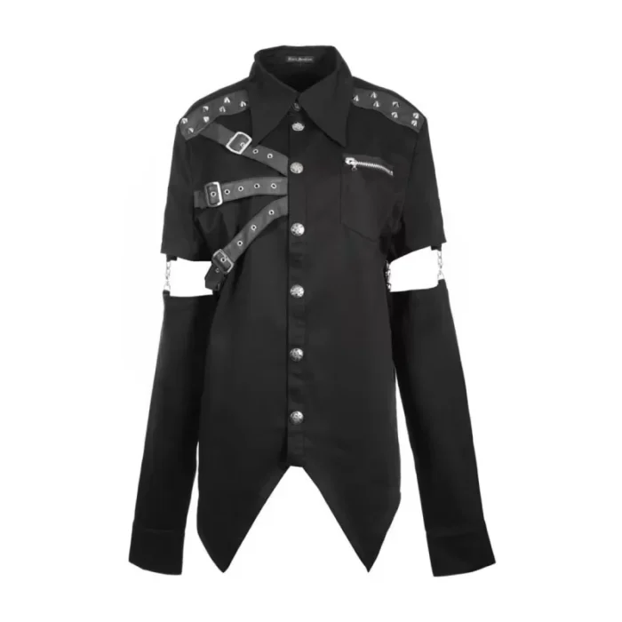 Men Gothic Fashion Shirts Dave Vanian Shirt With Detachable Sleeve Punk Rock Shirt