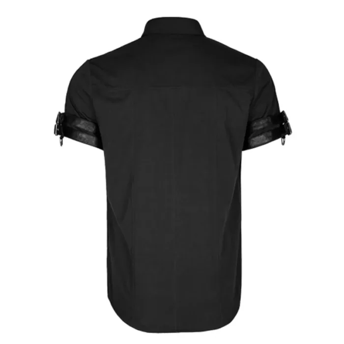 Steampunk Casual Shirt With Black Leather Pocket And Adjustable Straps
