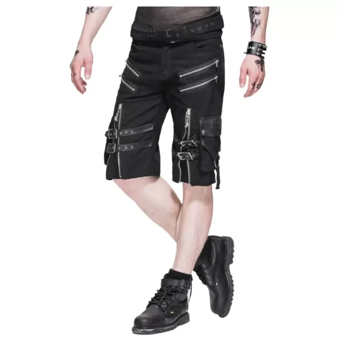 Men Steampunk Casual Short Belt Rock Zipper Summer Gothic Short Pant