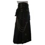 Long Black Gothic Cotton Utility Kilt Steampunk Design Leather Straps & Chains