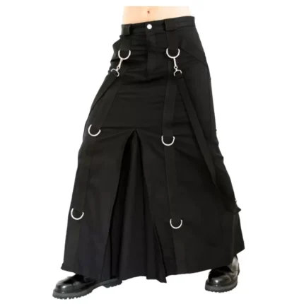 Men Gothic Black Leather Kilt Steampunk Scottish Biker Kilt