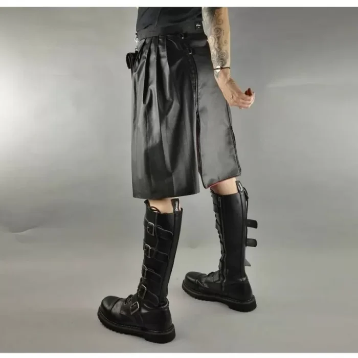 Men Gothic Black Leather Kilt Steampunk Scottish Biker Kilt