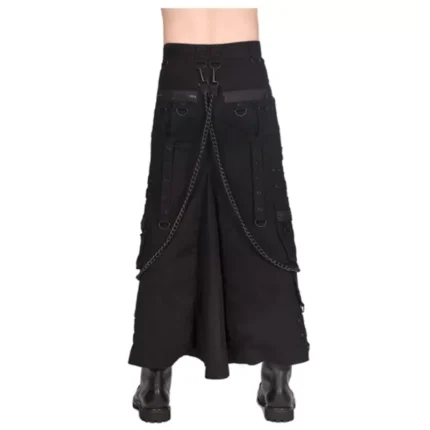 Men Rock Black Pistol Skirt Chain-Embellished Denim Skirt