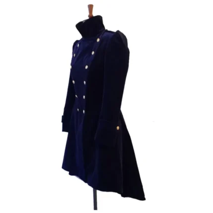 Women Blue Velvet Coat Double Breasted Frock Women Gothic Coat