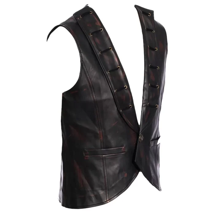 Men Steampunk Waistcoat Black Fashion Two Toned Leather Vest