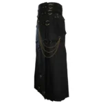 Long Black Gothic Cotton Utility Kilt Steampunk Design Leather Straps & Chains