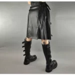 Men Gothic Black Leather Kilt Steampunk Scottish Biker Kilt