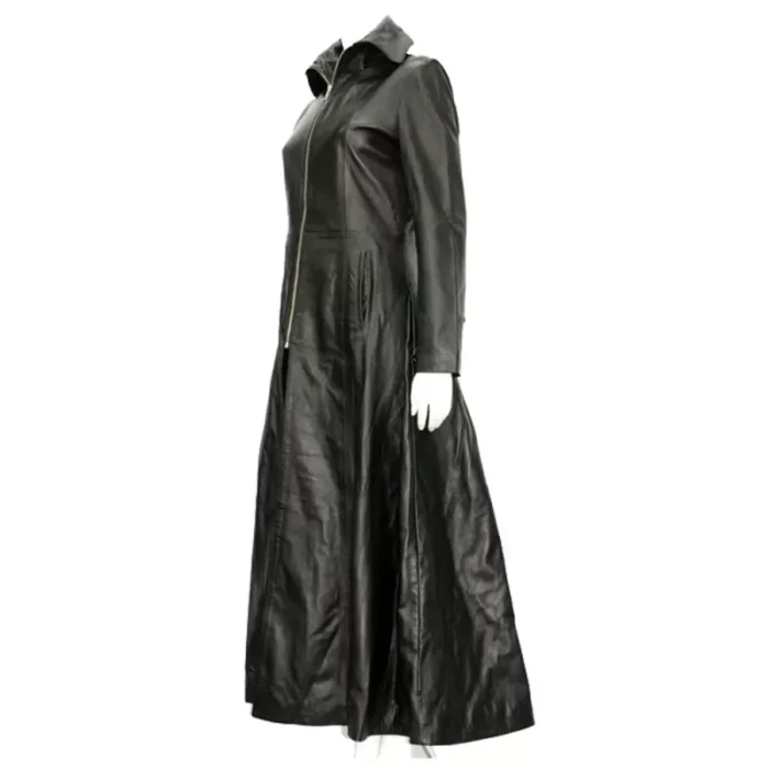 Women Gothic Coat Leather Trench Coat Full Length Long Overcoat