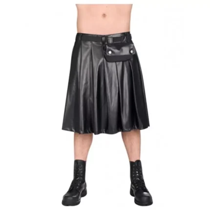 Men Long Kilt Black Steampunk Gothic Skirt With Cargo Pockets Kilts