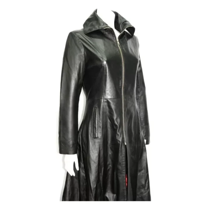 Women Gothic Coat Leather Trench Coat Full Length Long Overcoat