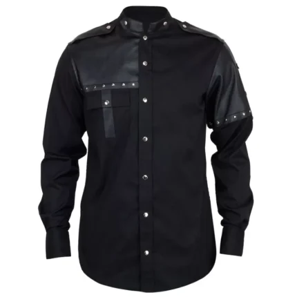 Handmade Men Gothic Vintage Shirt Black Cotton Goth Steampunk Style Shirts