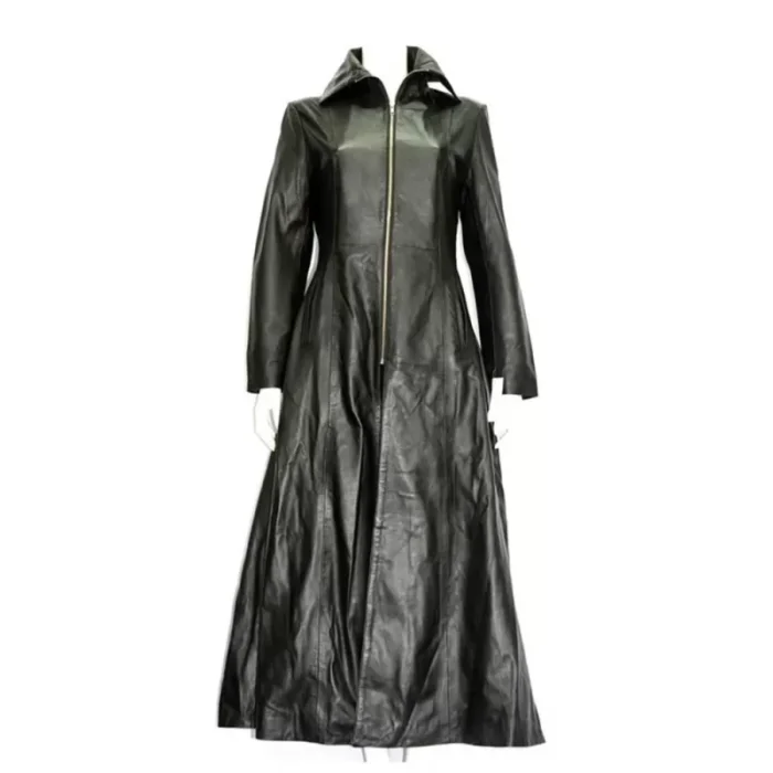 Women Gothic Coat Leather Trench Coat Full Length Long Overcoat