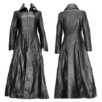 Women Gothic Coat Leather Trench Coat Full Length Long Overcoat