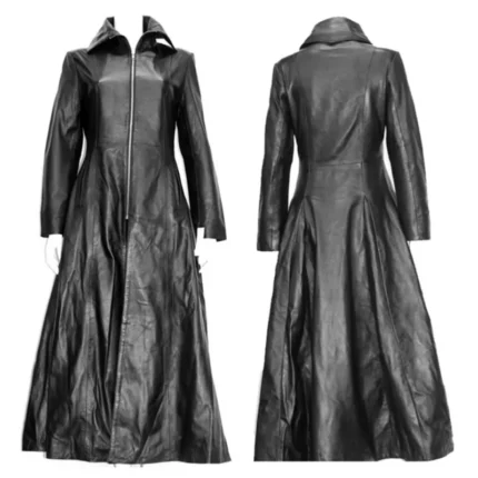 Women Gothic Coat Leather Trench Coat Full Length Long Overcoat