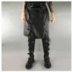 Men Gothic Black Leather Kilt Steampunk Scottish Biker Kilt