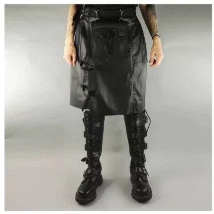 Men Gothic Cyber Punk Bondage Skirt Long Pant Black Goth Clothing