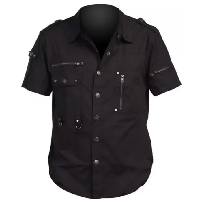 Men Gothic Shirt Half Sleeve Cotton Shirt Zips Style Usa Shirt