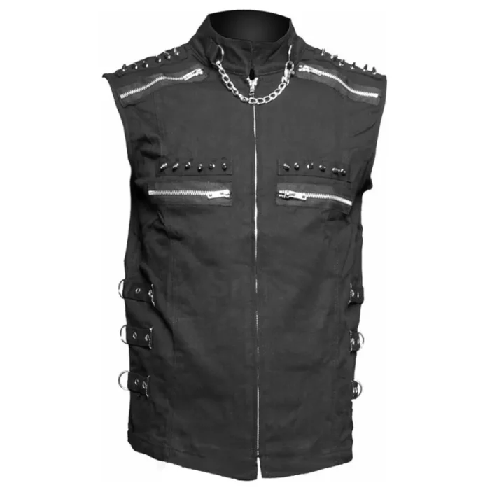 Men Gothic Sleeveless Shirt With Studded Gothic Black Emo Cotton Shirt