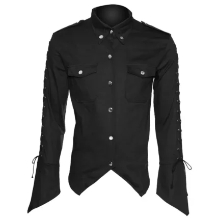 Men Gothic Shirt Black Cotton Full Sleeve Lace Style Shirt Halloween Shirt