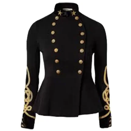 Military Goth Steampunk Victorian Black Trench Coat Jacket For Women