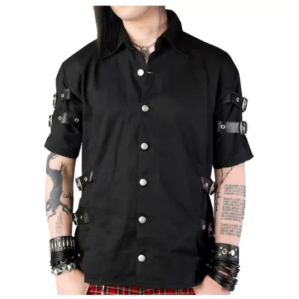 Men Gothic Shirt Long Sleeve D Ring Style Cotton Shirt