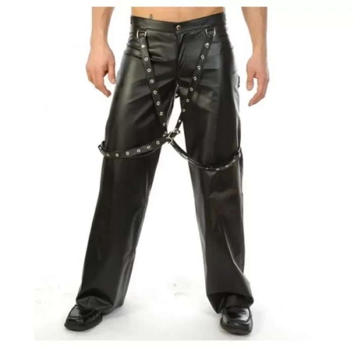 Men Gothic Biker Pant With Suspender Buckle Bondage Pants For Sale