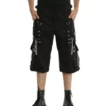 Men Gothic Trouser Black Chain Trouser Zip Off Punk Short Pant Goth