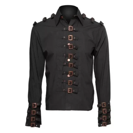 Men Slim Fit Officer Short Sleeve Shirt Steampunk Cotton Shirtshort-Sleeve Officer Shirt In Steampunk Look, With Copper-Colored Hardware And Buttons, ..
