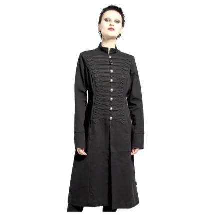 New Black Military Gothic Style Braided Wool Effect Coat Jacket