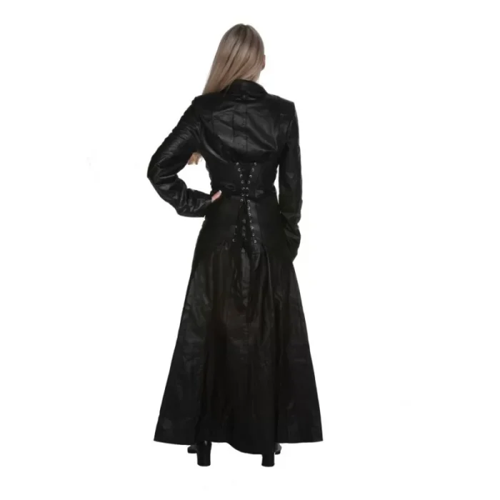 Women Gothic Long Coat Genuine Leather Coat Corset-Style Fashion With Front Zipper Coat