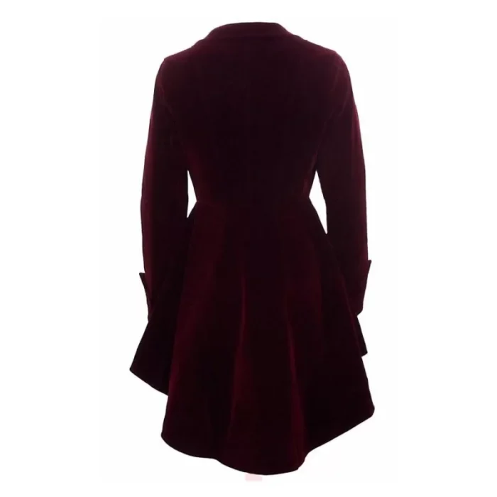 Women Burgundy Gothic Coat Victorian Style Gothic Ruffle Velvet Coat