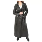 Women Gothic Long Coat Black Leather Coat Double Breasted Trench Coat Biker Coat