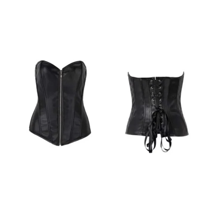 Lace Up Corset Top Leather Waist Spiral Steel Boned Cincher Bustier