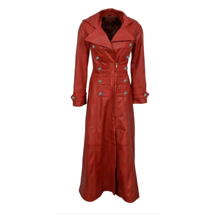 Women Gothic Real Nappa Leather Coat Red Gothic Long Coat Sixy Empress Fitted Jacket