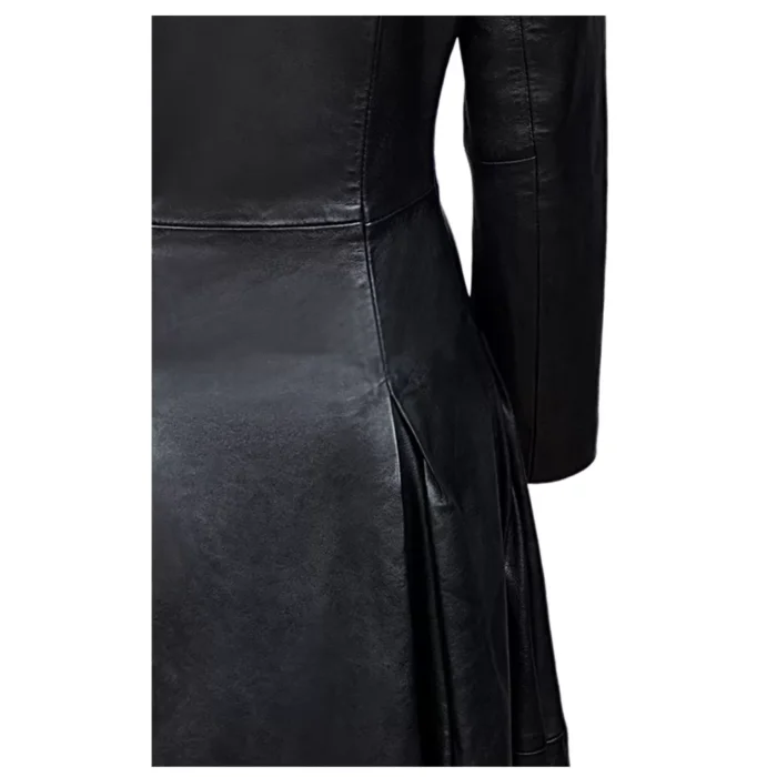 Women Gothic Vampire Coat Black Soft Lamb Leather Full Length Deluxe Coat