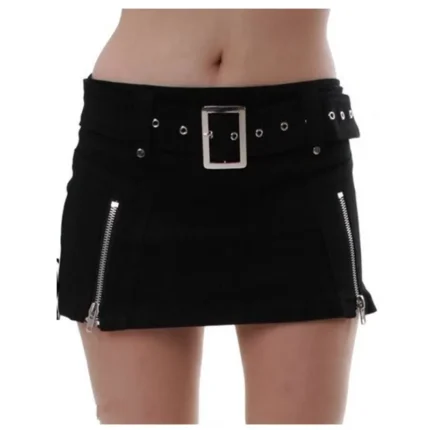 Women Brown Shrimp Ton Leather Mini Skirt Front Snap Pockets Women Gothic Skirt