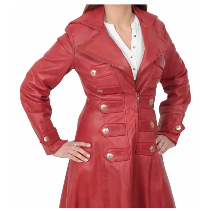 Women Gothic Real Nappa Leather Coat Red Gothic Long Coat Sixy Empress Fitted Jacket