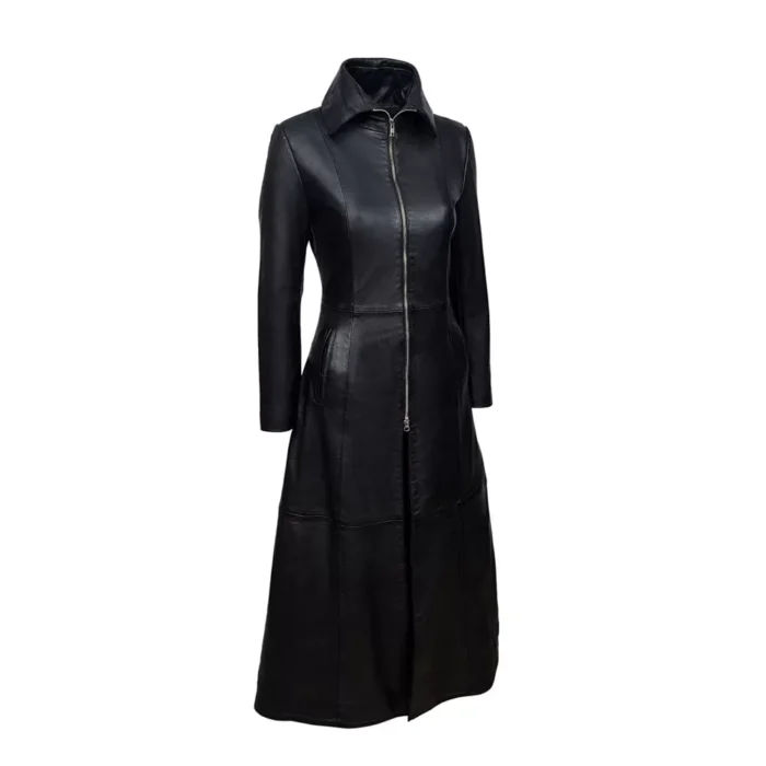 Women Gothic Vampire Coat Black Soft Lamb Leather Full Length Deluxe Coat