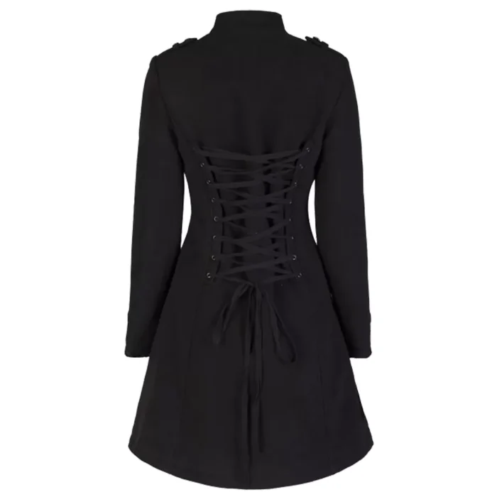 Women Military Style Coat Black Wool Victorian Braided Effect