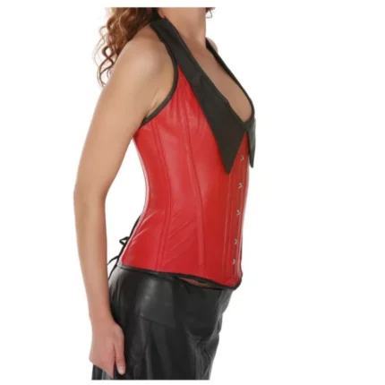 Women Red Leather Overbust Shaper Wear Corset Punk Bustier