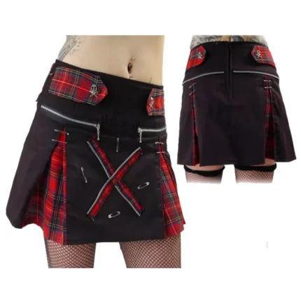 Women Double Front Zip Leather Mini Skirt, High Waist Short Leather Skirt Classic Skirt